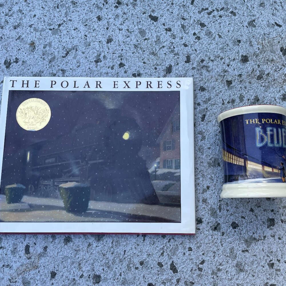 Polar Express Hardcover 1985 and Believe Mug Christmas Train